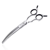 HASHIMOTO curved thinning shears for dogs, 7-inch view, ergonomic grip for comfortable grooming.