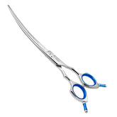 HASHIMOTO dog grooming scissors curved 7.5-inch blade supports precise eye-area trimming.