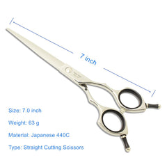 HASHIMOTO dog straight scissors handle view shows slim, lightweight design reducing hand fatigue