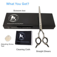 HASHIMOTO dog straight scissors package includes cleaning cloth and adjustment tool