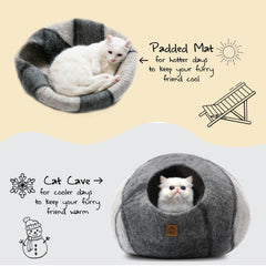 HAUSSIMPLE Large Wool Cat Cave gray-white, close-up merino wool texture for premium softness.