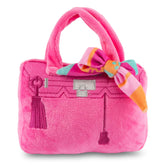 Haute Diggity Dog Barkin Bag with Scarf in pink plush for stylish, engaging playtime.