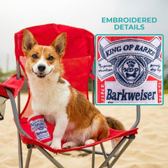 Haute Diggity Dog Barkweiser Beer Can embroidery detail adds whimsy to design
