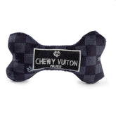 Haute Diggity Dog Black Checker Chewy Vuiton bone front view for playful fetch