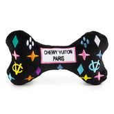 Haute Diggity Dog Black Monogram Chewy Vuiton Bone front view for stylish fetch and play
