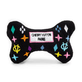 Haute Diggity Dog Black Monogram Chewy Vuiton Bone toy with squeaker for interactive play.