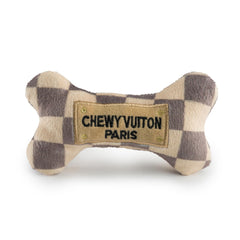 Haute Diggity Dog Checker Chewy Vuiton Bone front view for stylish paw-friendly play.