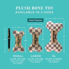 Haute Diggity Dog Checker Chewy Vuiton Bone side view highlights plush texture for cuddly fun.