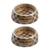 Haute Diggity Dog Checker Chewy Vuiton bowl set with two chic bowls for meals