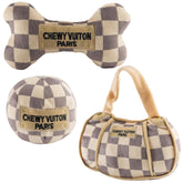 Haute Diggity Dog Checker Chewy Vuiton handbag plush toy for stylish fetch and cuddle.