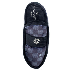 Haute Diggity Dog checker-pattern toy close-up, embroidered details enhance visual appeal during tug and cuddle.