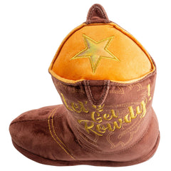 Haute Diggity Dog embroidered saddle detail on cowboy boot plush toy.