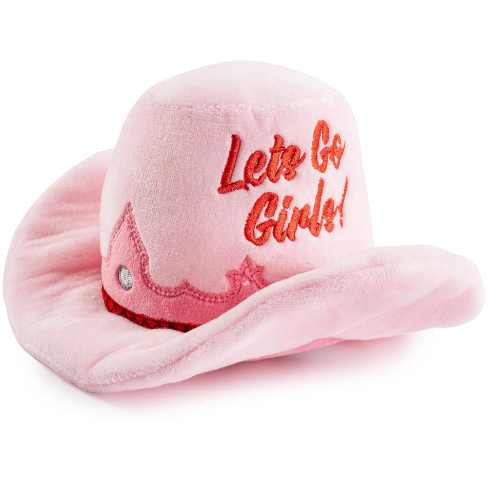 Haute Diggity Dog cowgirl hat toy pink front view ideal for playful fetch.