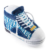 Haute Diggity Dog Dogior high-top tennis shoe toy blue plush closeup for engaging play.