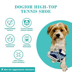 Haute Diggity Dog Dogior high-top tennis shoe toy interactive squeaker boosts solo and interactive play.