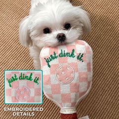Haute Diggity Dog embroidered just dink it detail enhances toy aesthetics.