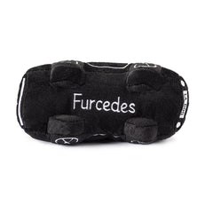 Haute Diggity Dog Furcedes car toy side view showing plush exterior for long-lasting snuggle.