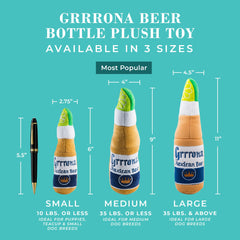 Haute Diggity Dog Grrrona beer bottle toy in action for interactive fetch