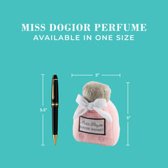 Miss Dogior designer parody toy showcases durable plush appeal.