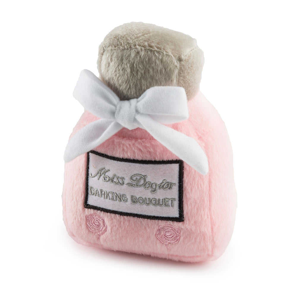 Miss Dogior perfume toy pink plush rose-scent vibe for playful enrichment.