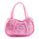 Haute Diggity Dog Pink Checker Chewy Vuiton Handbag front view for stylish fetch sessions.