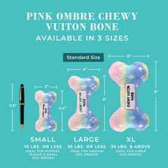 Haute Diggity Dog Pink Ombre Chewy Vuiton Bone embroidery detail encourages stylish fetch sessions.