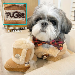 Soft premium plush material makes Pugg Boot cuddle-friendly and durable.