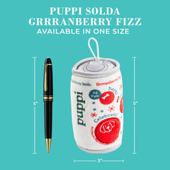 Haute Diggity Dog Puppi Solda Grrranberry Fizz squeaker close-up emphasizes engaging sound during play.
