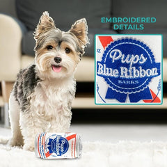 Haute Diggity Dog Pups Blue Ribbon Beer Can plush material for soft, durable cuddles