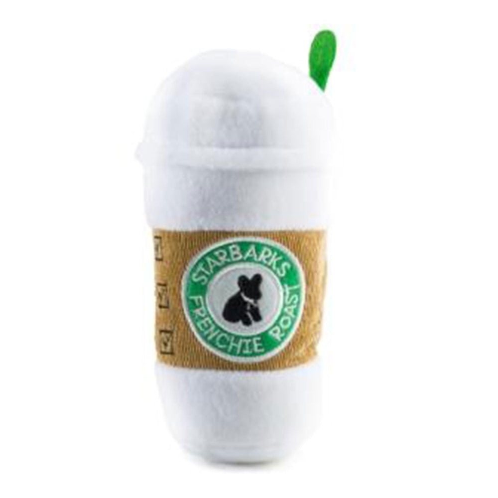 Haute Diggity Dog Starbarks Coffee Cup front view boosts morning play with a built-in squeaker