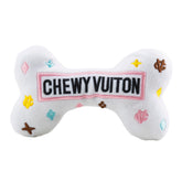 Haute Diggity Dog White Chewy Vuiton Bone's squeaker fuels interactive play and fetch.