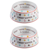 Haute Diggity Dog White Chewy Vuiton bowl top view for stylish mealtime