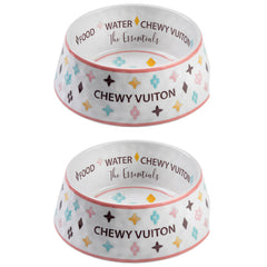 Haute Diggity Dog White Chewy Vuiton bowl top view shows stylish pet dining.
