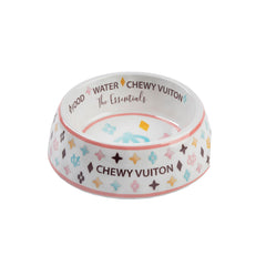 Haute Diggity Dog White Chewy Vuiton two-bowl set ideal for easy meal prep.