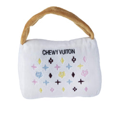 Haute Diggity Dog White Chewy Vuiton Handbag front view for stylish fetch fun