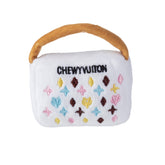 Haute Diggity Dog white Chewy Vuiton handbag toy for playful fetch and style