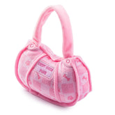 Haute Diggity Dog pink checker Chewy Vuiton handbag front view for playful sessions.