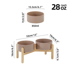 Havniva double bowl with wooden stand provides stable dining without slipping.
