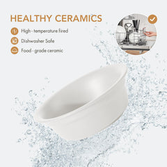 Havniva ceramic raised double-bowl close-up on acacia wood stand shows stylish stability.