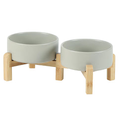 Havniva ceramic raised bowls with stand in grey for stable feeding for small pets.