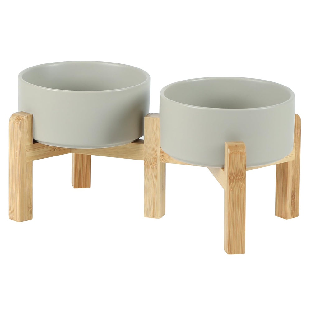 Havniva ceramic raised double bowls front view promotes ergonomic feeding for small dogs