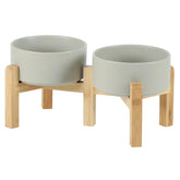 Havniva ceramic raised double bowls front view promotes ergonomic feeding for small dogs