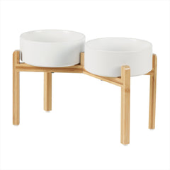 Havniva ceramic raised double bowls on stand promote comfortable feeding for large dogs
