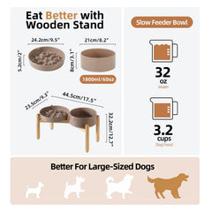 Havniva ceramic raised slow-feeder bowl with stand provides comfortable neck posture.