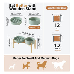 Havniva ceramic raised slow-feeder dog bowl set, right view emphasizing stability during feeding.