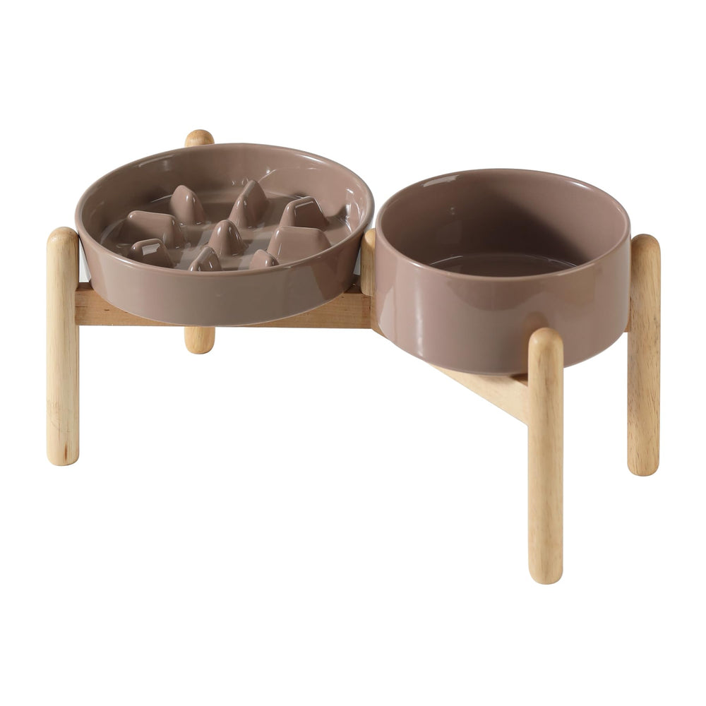Havniva ceramic raised slow-feeder bowls set for comfortable elevated eating.