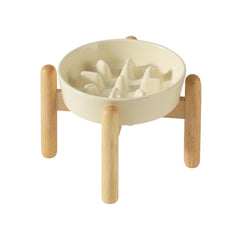Havniva ceramic raised slow feeder dog bowl with wooden stand for measured meals