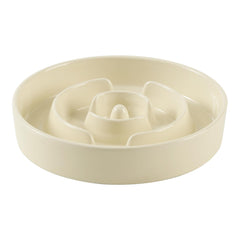 Havniva ceramic slow feeder bowl with ridges in beige promotes slower eating