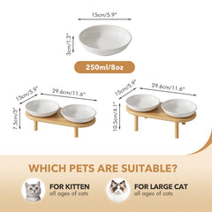 Havniva two-height stand with cat dish promotes adjustable eating posture.