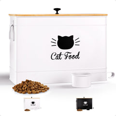 HB Design Co. cat food container with 15lb capacity stores kibble neatly on display